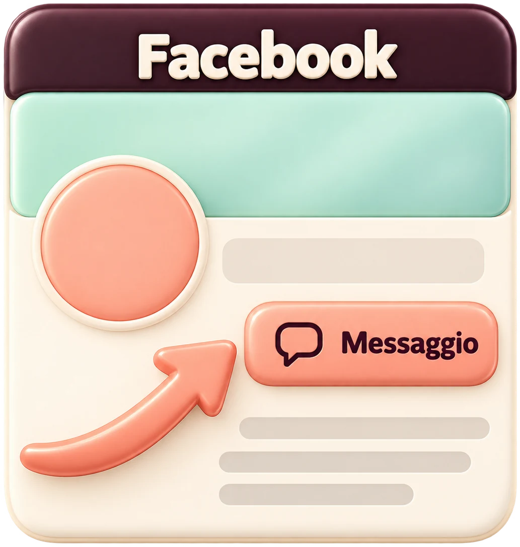 Profilo Facebook con una freccia sul pulsante Messaggio.